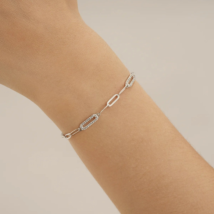 Bracelet STYLES 3 Maillons Ovales Argent + Oxyde de zirconium