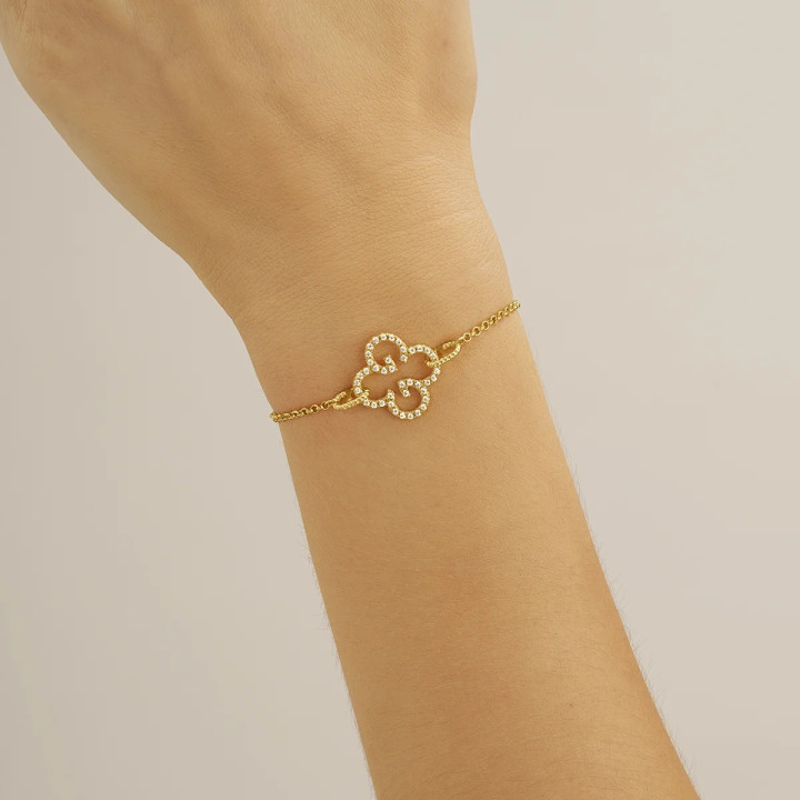 Bracelet LEGENDE Trèfle Argent doré + Oxyde de zirconium