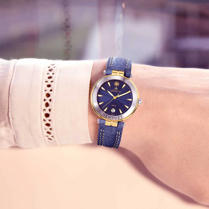 Herbelin Newport 14255T35 | Montre Femme | Cuir Bleu | Roue de Marine
