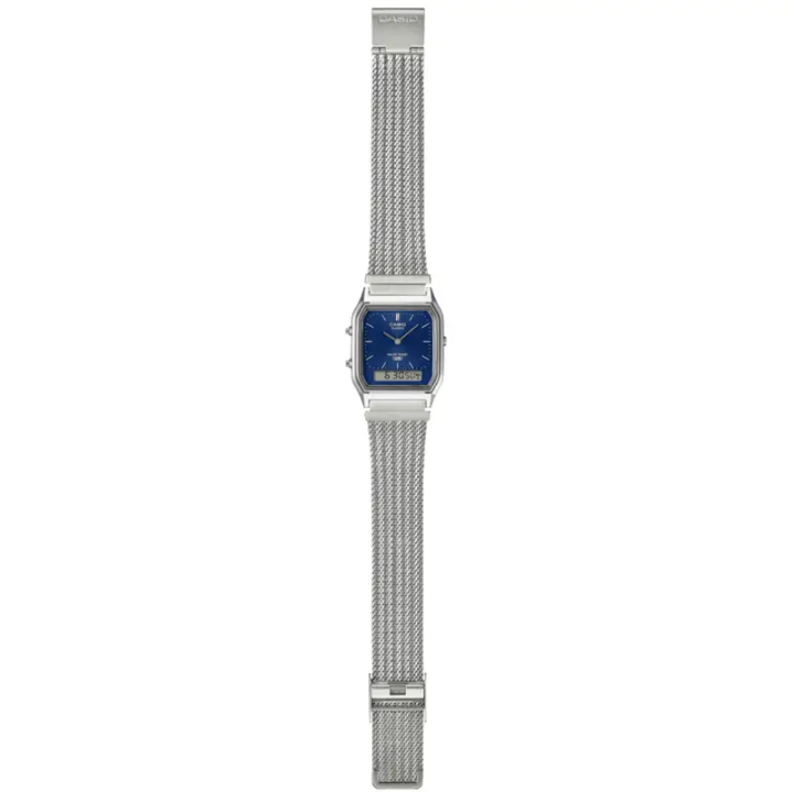 Casio Vintage AQ-230EM-2AEF | Montre Ana-Digi Maille Milanaise Acier