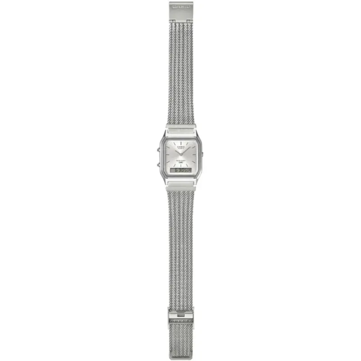 Casio Vintage AQ-230EM-7AEF | Montre Ana-Digi Argentée Maille Milanaise