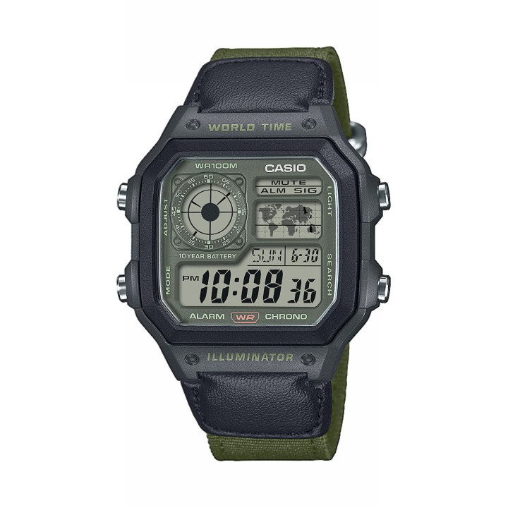 Casio AE-1200WHUB-3AVEF "Royale" | Montre Militaire Kaki Bracelet Tissu