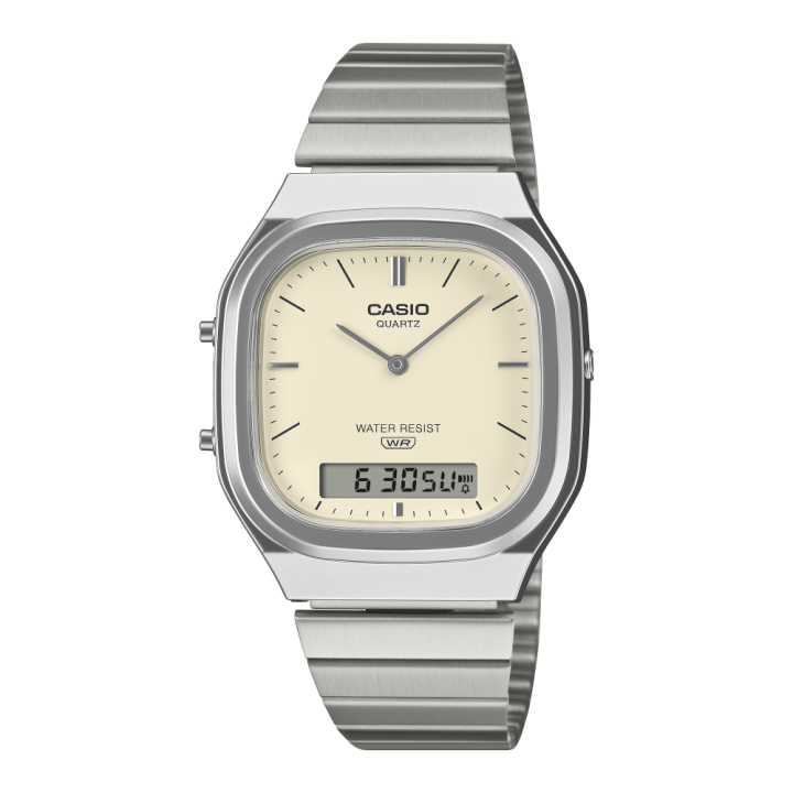 Montre CASIO Vintage AQ-240E-7A2EF | Double Affichage | Look Monochrome Argent