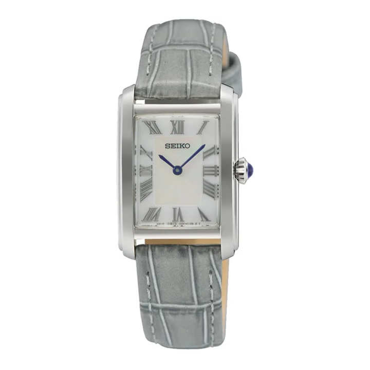 Seiko Classique SWR099P1 | Montre Femme Rectangulaire Cuir Gris