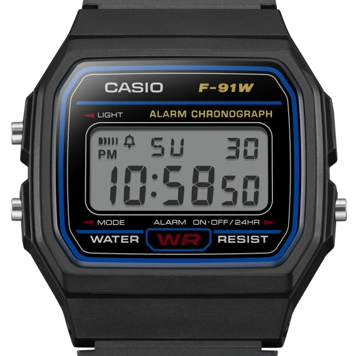 Casio F-91W-1YEG Original | Montre Mixte Digitale Vintage Noire & Bleue