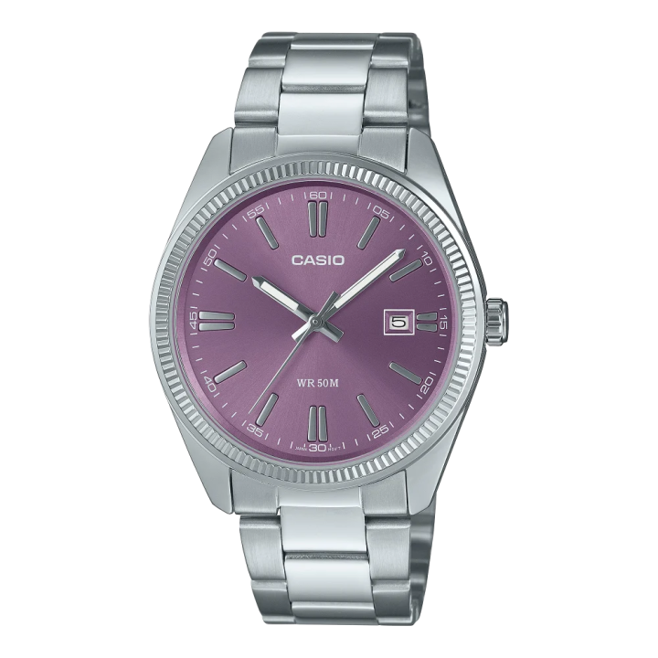 Casio MTP-1302PD-6AVEF Mauve | Montre Homme Lunette Cannelée