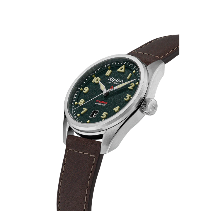 Montre ALPINA Startimer Pilot Automatic AL-525 | Kaki & Cuir Marron