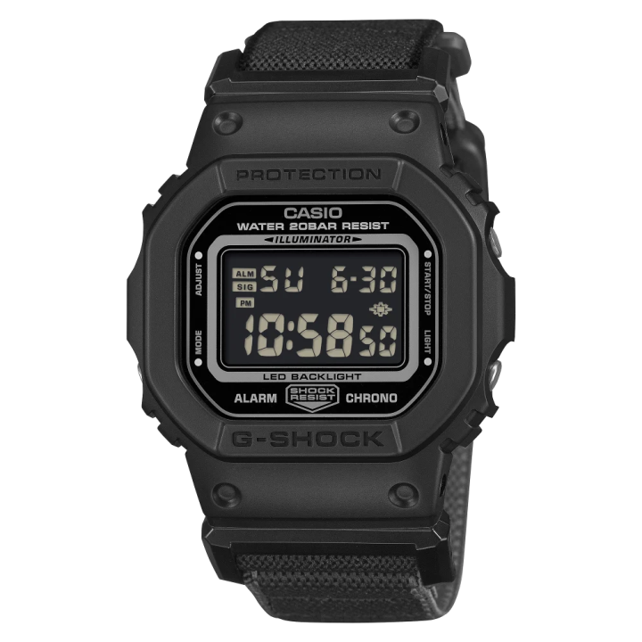 G-SHOCK DW-5600MNC-1 Noir | Bracelet Tissu & Boucle FIDLOCK®