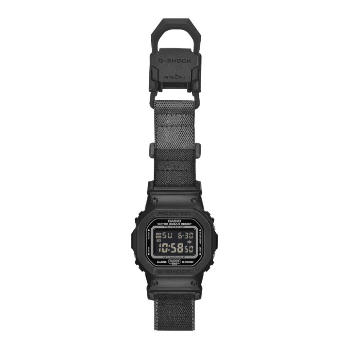 G-SHOCK DW-5600MNC-1 Noir | Bracelet Tissu & Boucle FIDLOCK®