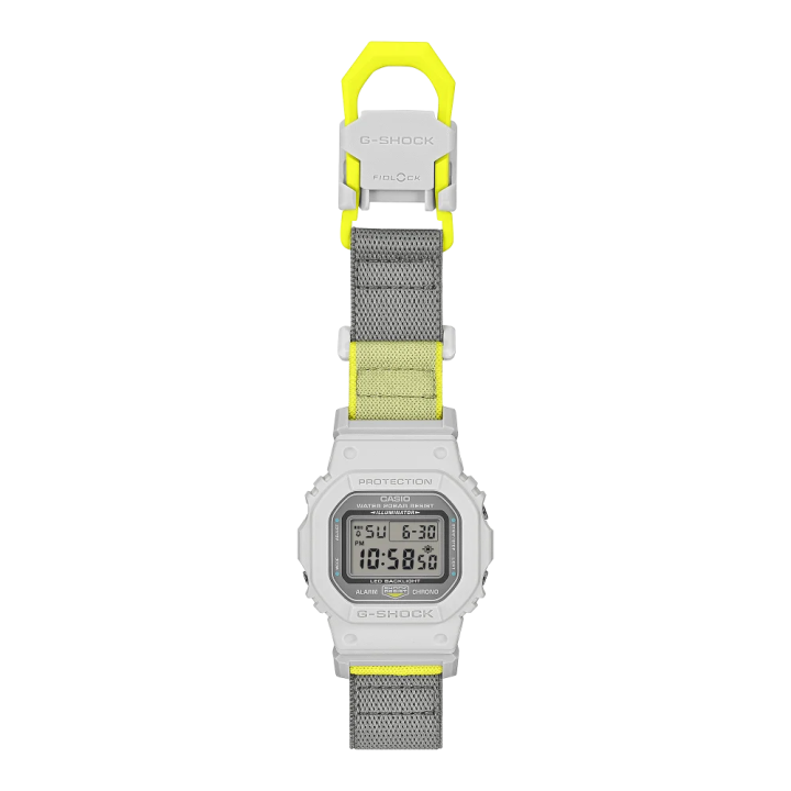 G-SHOCK DW-5600MNC-7A8 Gris & Fluo | Bracelet Tissu FIDLOCK®
