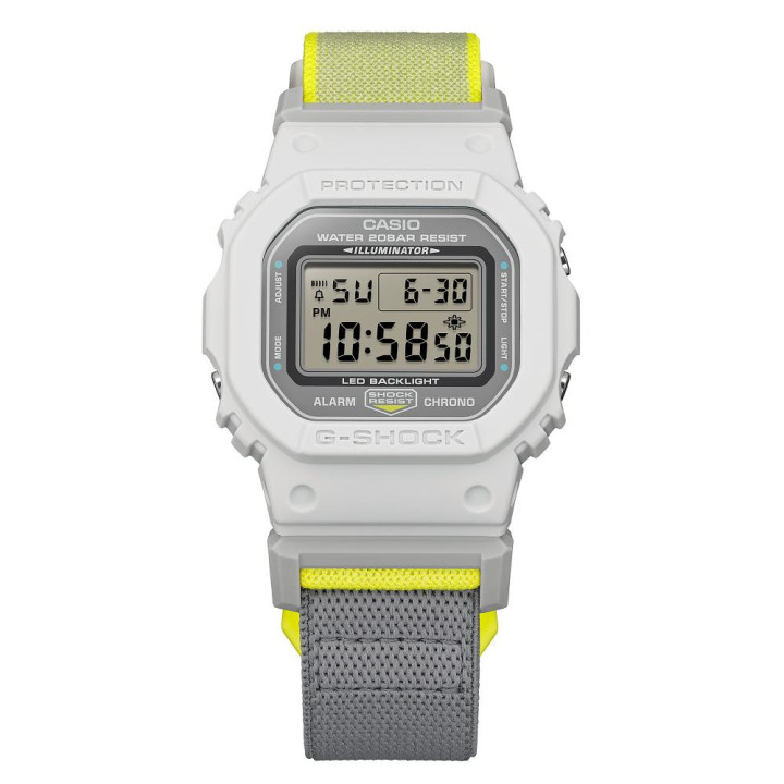 G-SHOCK DW-5600MNC-7A8 Gris & Fluo | Bracelet Tissu FIDLOCK®