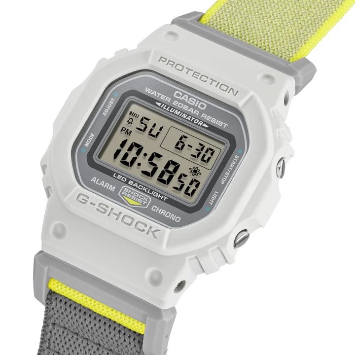 G-SHOCK DW-5600MNC-7A8 Gris & Fluo | Bracelet Tissu FIDLOCK®