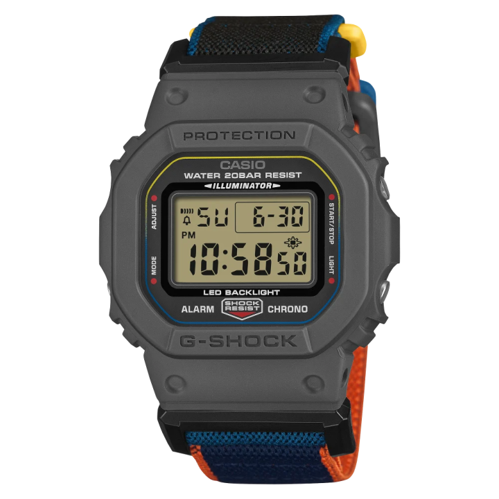 G-SHOCK DW-5600MNC-8A2 Multicolore | Bracelet Tissu & FIDLOCK®