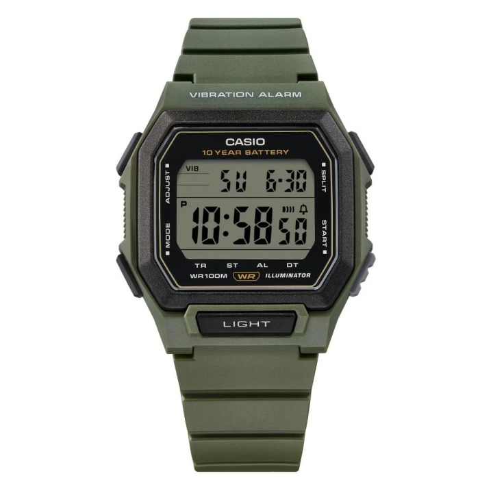 Casio W-738H-3AVEF Vert Sapin | Montre Alarme Vibrante & 10 Ans Pile