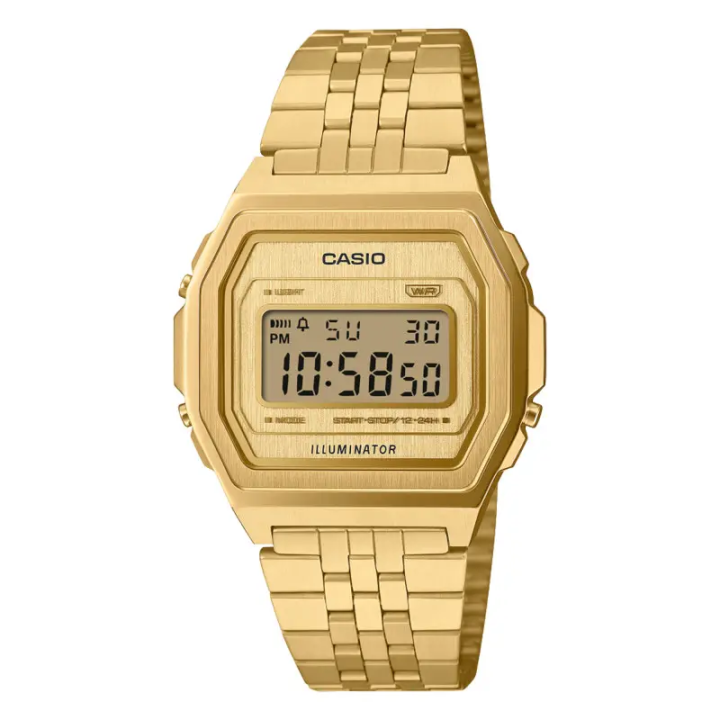 Casio Vintage Premium A1000G-9EF Or | Montre Tout Métal Striée