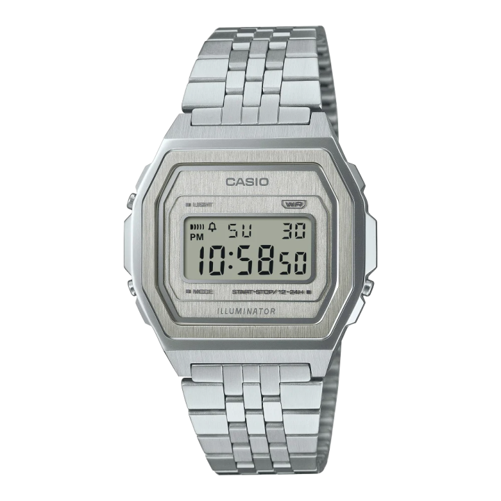 Casio Vintage Premium A1000A-7EF Silver | Montre Tout Acier Striée