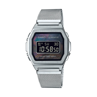 Casio Vintage Premium A1000M-1BEF Argent | Nacre Noire & Maille Milanaise