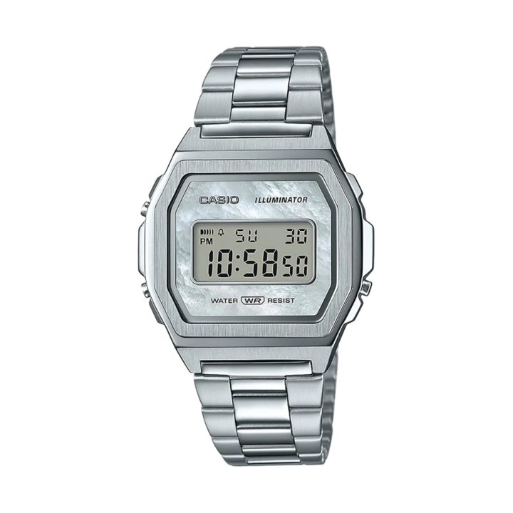 Casio Vintage Premium A1000D-7EF Argent | Nacre Blanche & Acier
