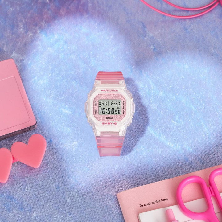 Casio Baby-G BGD-565GC-4ER Rose Translucide | Montre Pailletée