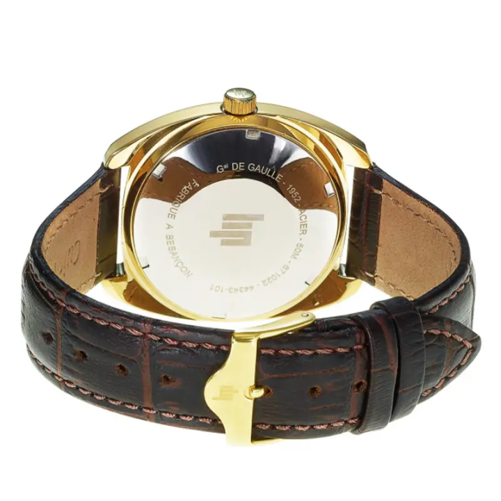 Montre LIP Général de Gaulle 671022 | Boîtier Doré & Cuir Marron