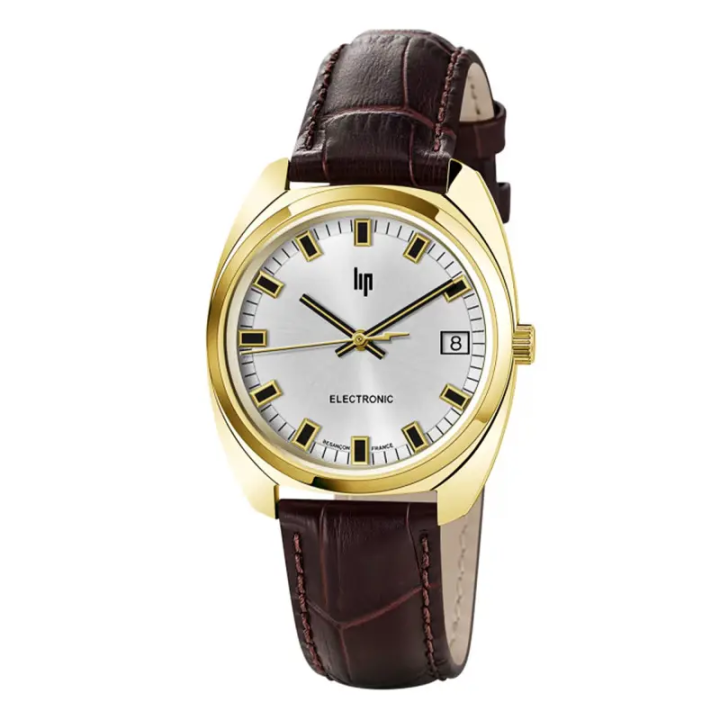 Montre LIP Général de Gaulle 671022 | Boîtier Doré & Cuir Marron