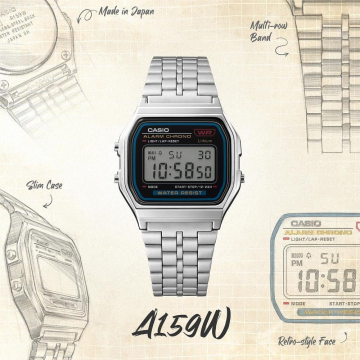 CASIO Vintage A159WE-1EF Made in Japan | Montre Argentée Acier