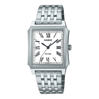 CASIO MTP-B190D-7BVEF | Montre Rectangulaire Acier & Blanc
