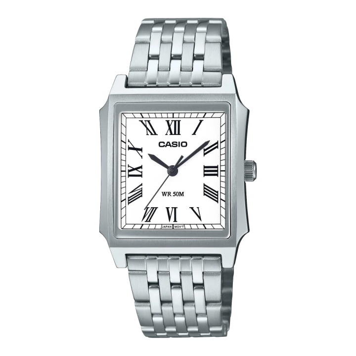 CASIO MTP-B190D-7BVEF | Montre Rectangulaire Acier & Blanc
