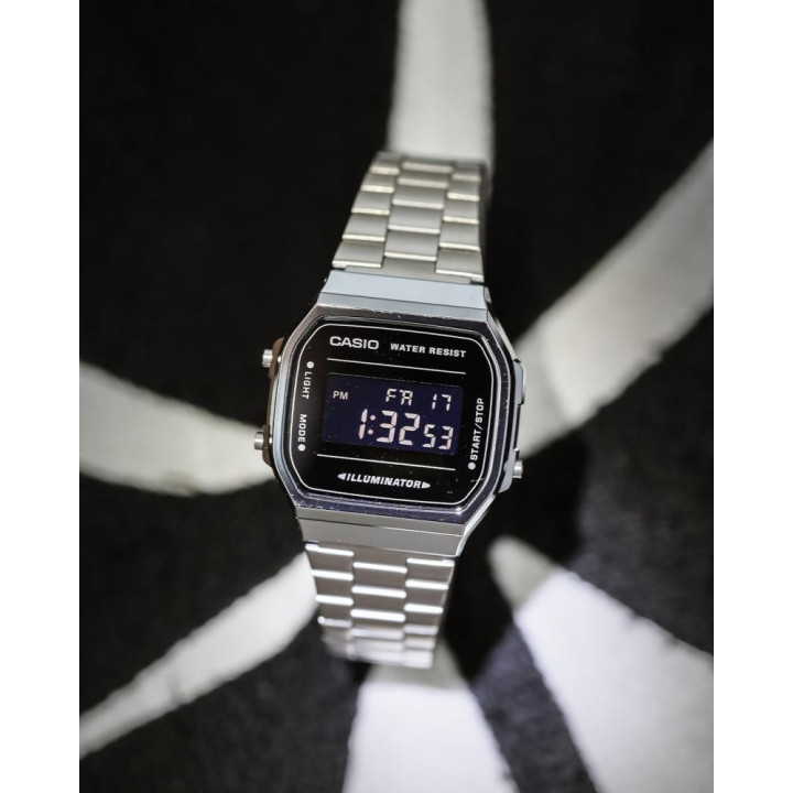 CASIO Vintage A168WEM-1EF Miroir Noir | Montre Acier Rétro
