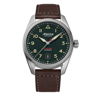 Montre ALPINA Startimer Pilot Automatic AL-525 | Kaki & Cuir Marron
