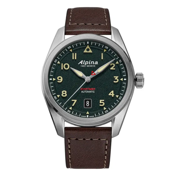 Montre ALPINA Startimer Pilot Automatic AL-525 | Kaki & Cuir Marron
